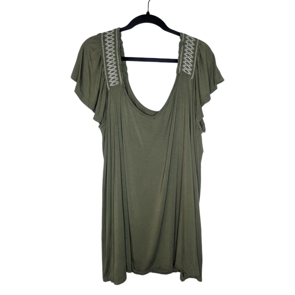 Torrid Olive Super Soft Smocked Flutter Sleeve To… - image 3